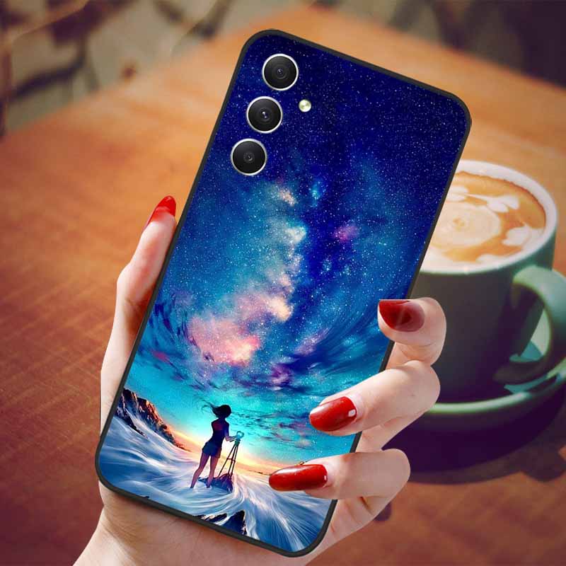 For Samsung Galaxy A55 5G Case Black TPU Silicone Beautiful Pattern Phone Cases for Galaxy A55 Shockproof Soft Cover A 55 6.6''