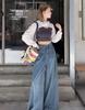 2025 Plus Size American Retro High Waist Wide Leg Jeans for Women - Autumn Loose Fit, Raw Edge, Straight, Floor Length.