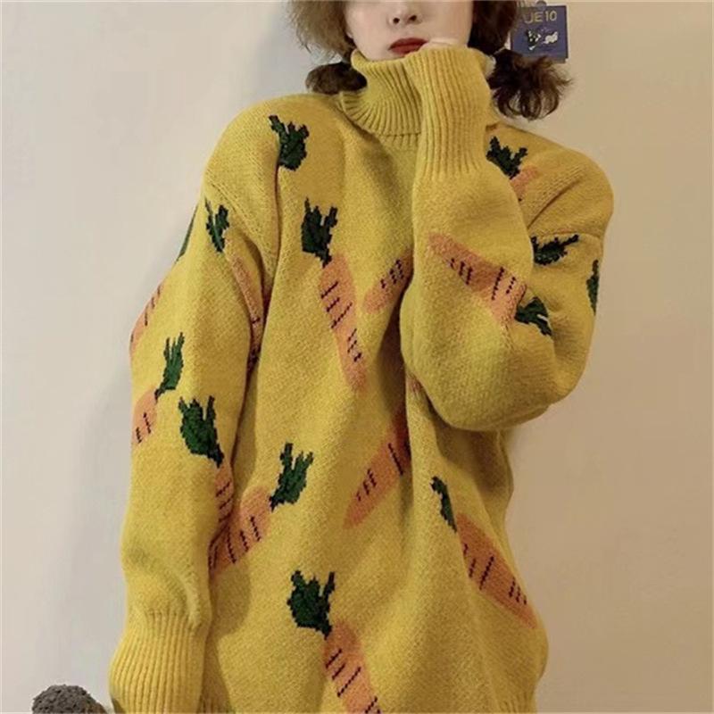 Autumn and Winter Radish Sweater Women Outside Wear Thin Pullover Lazy Wind Loose Knitted Tops for Women