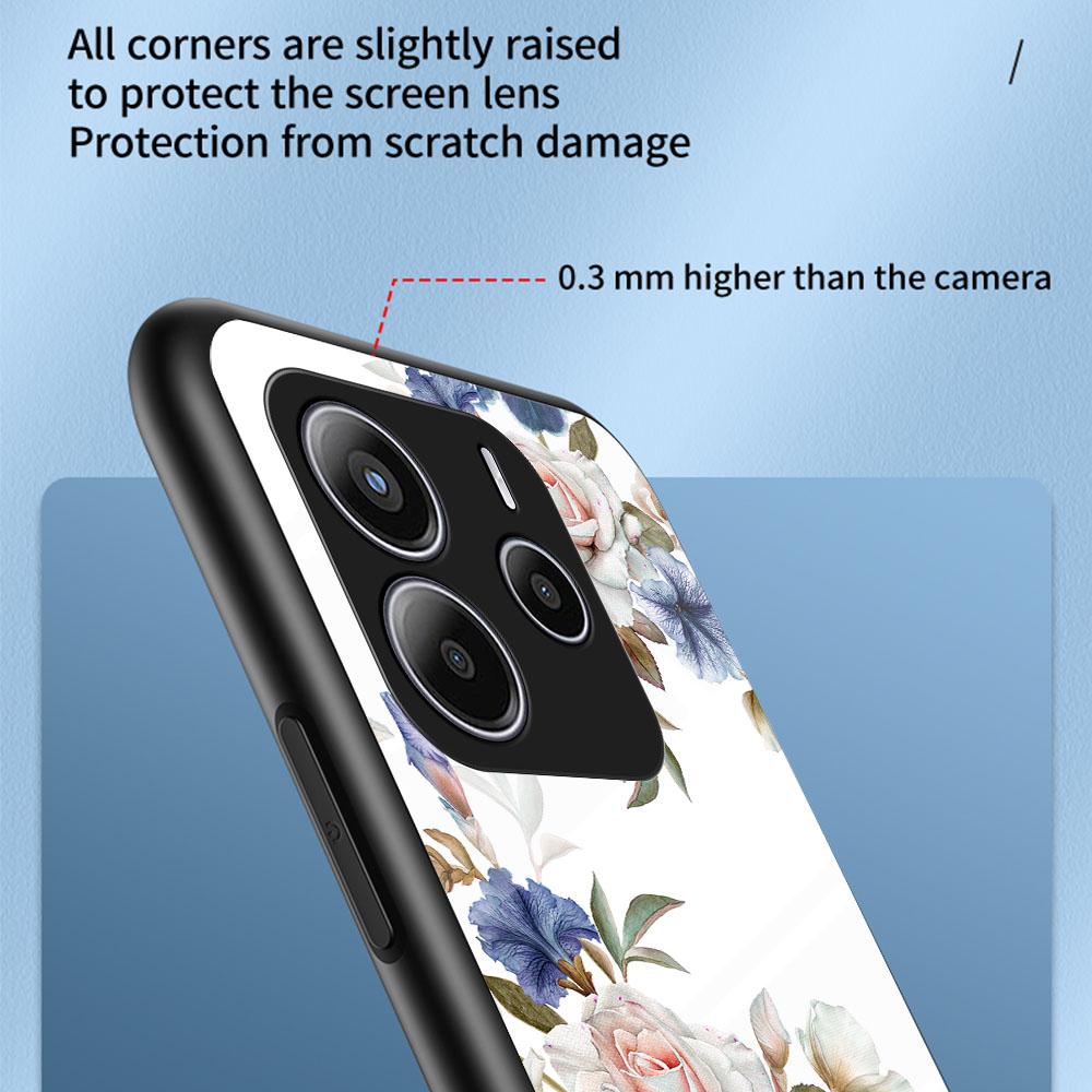 Für Xiaomi Redmi Note 14 5G Hülle Blumenmuster TPU+Gehärtetes Glas Schutzhülle