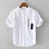 Summer Fashion Short Sleeve Shirts Daily Casual Men Tops Stitching Stand Collar Pullovers Shirt Youth Cotton Linen Breathable Men Clothing