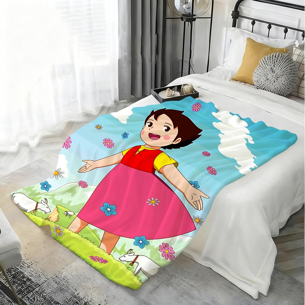 Cartoon H-Heidi, Girl of the Alps Throw Lightweight 240g Flannel Blanket Soft Skin-friendly for Summer Cooling