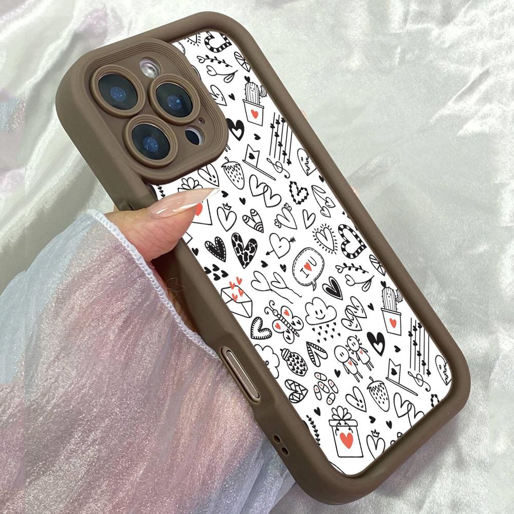 

JT319 Love Concept Hand Drawn Romantic for iPhone 17 16 15 14 Pro Max Samsung S26 S25 Ultra A17 A16 A07 A56 A06 A13 A14 Xiaomi 15T Redmi 15c Soft Case Redmi 15C 4G/5G(171.6) коричневий