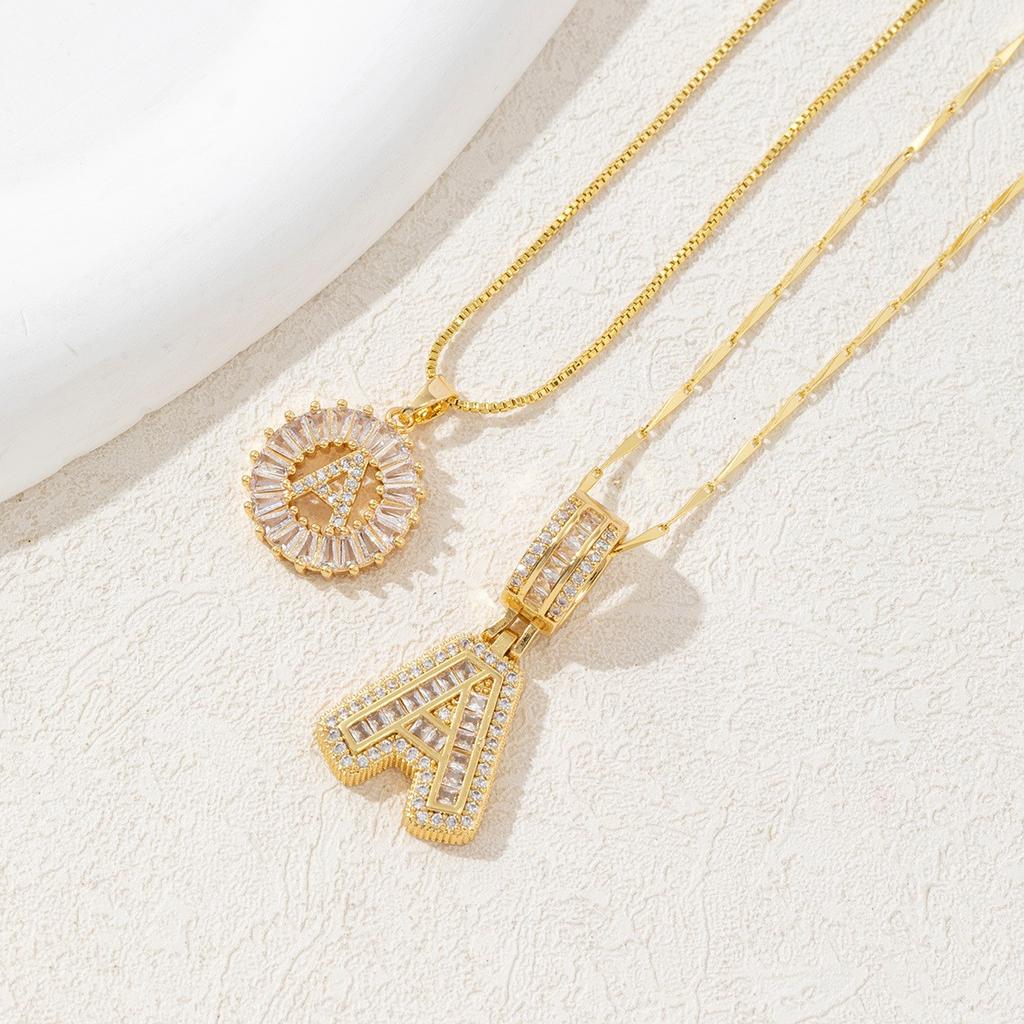 2Pcs Full CZ Zircon Iced Crystal Initial Letter Flower Necklace Women Copper A-Z Alphabet Pendant Couple Jewelry Birthday Gifts