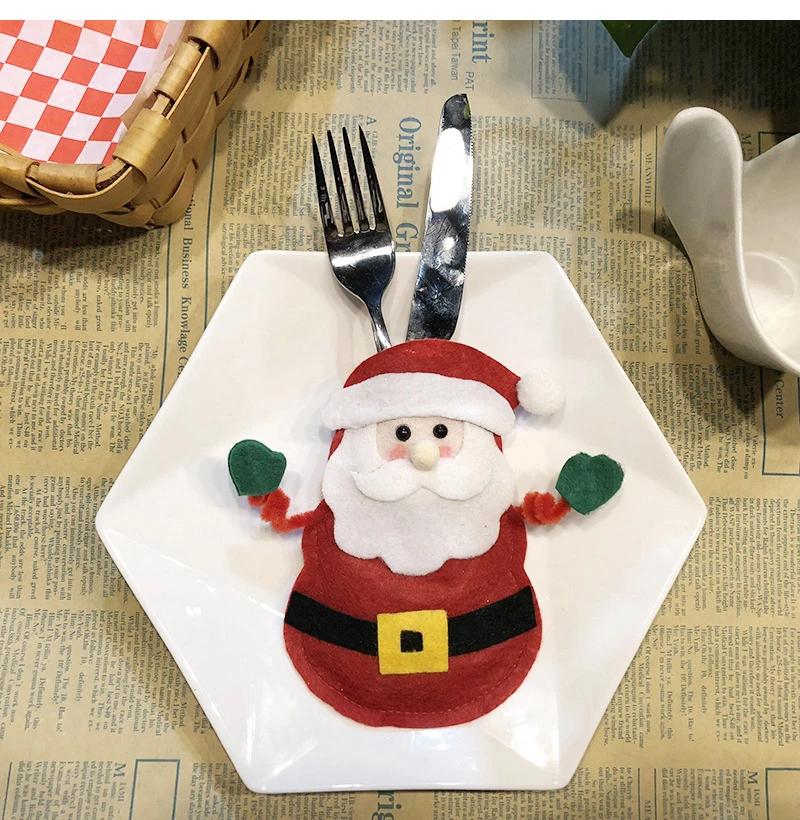 Creative Cartoon Christmas Dining Table Knife Fork Cover Hotel Tableware Decorations Santa Claus Snowman Reindeer Storage Bag