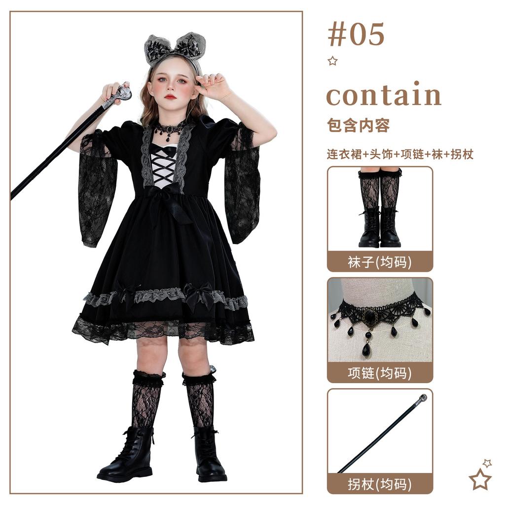Halloween Kids Costume Funny Dress Up Witch Stage Show Costume Girl Vampire Witch Lace Dress