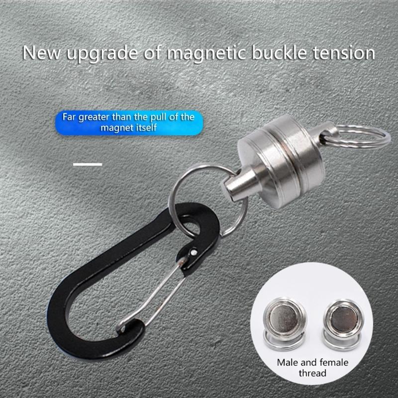 Fly Fishing Magnetic Net Release Holder Keeper with Coiled Lanyard Strong Magnet Carabine Fast Buckle Anti-Drop Rope