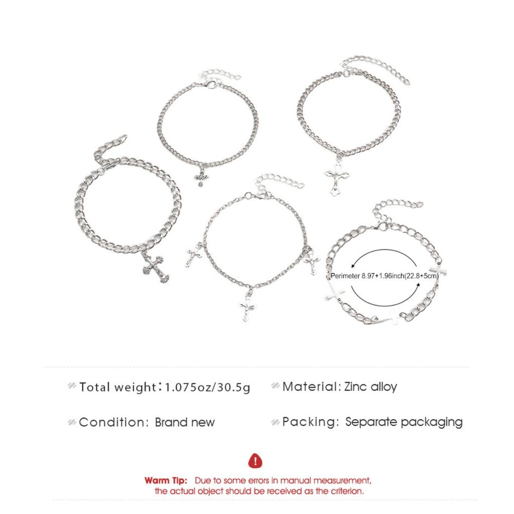 Multi Layer Cross Charm Chain Bracelet Set Gothic Religious Stackable Bracelets for Women