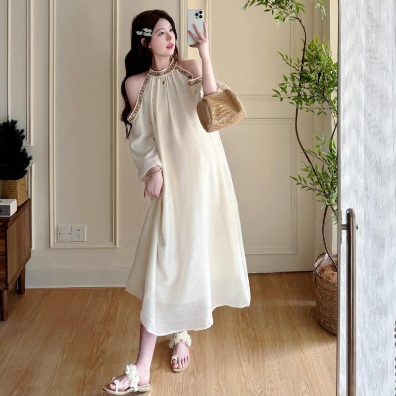Elegant 2026 Maternity Halter Off-Shoulder French Dress 2XL