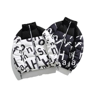 Trendy Brand Splicing Cotton Clothing for Men and Women, New Winter Style Hong Kong Style High Street Letter Printing Thickened Warm Cotton Clothing