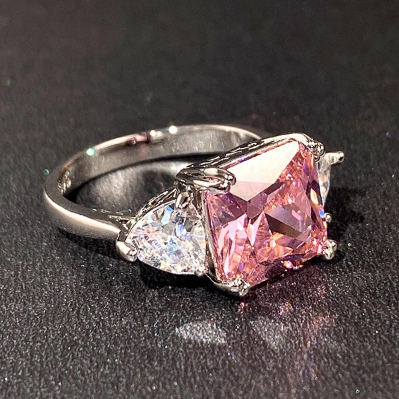 Brilliant Square Cubic Zirconia Rings for Women Silver Color Proposal Engagement Wedding Bands Statement Jewelry 2022