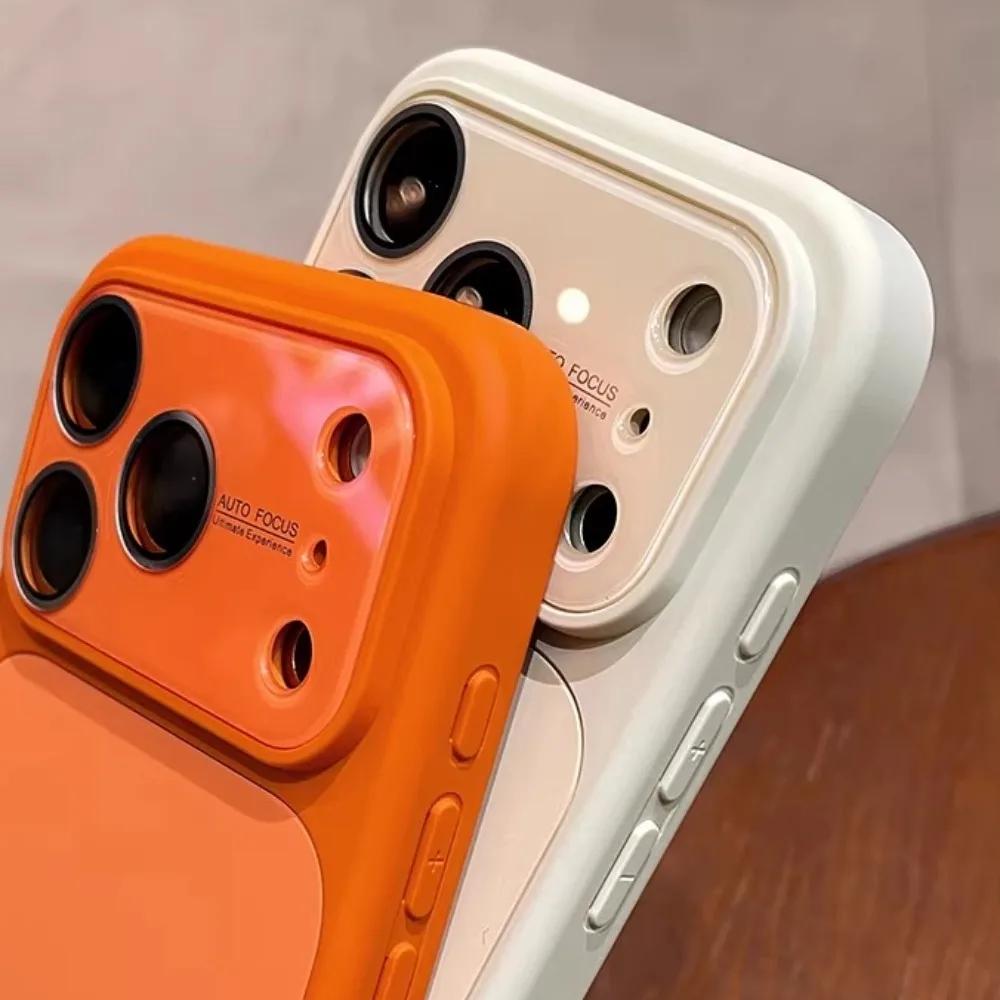 Large Window Candy Pure Color Case for For Iphone 16 17 Pro Max 1 14 13 With Lens Film Liquid Silicone Shockproof PC Cover
