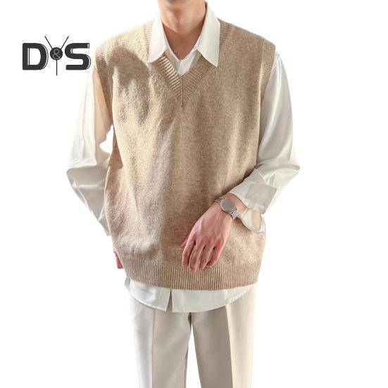 

Мужской трикотажный свитер, жилет с V-образным вырезом, без рукавов, свитер, повседневный свободный жилет для повседневной носки, деловой костюм M хаки