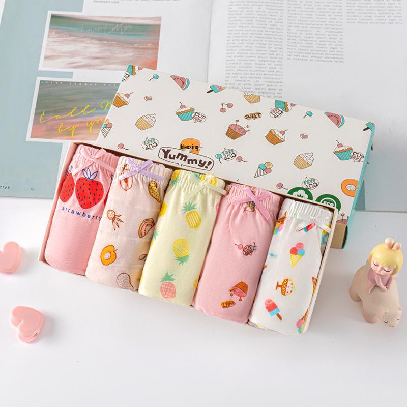 Korean Style Kids' Pure Cotton Cartoon Underwear - Medium & Large Girls' Triangle Shorts