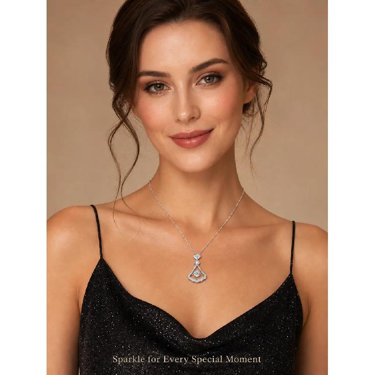 925 Sterling Silver Fan-Shaped Pendant Necklace for Women Korean Style Unique Design Moissanite Dangle Romantic Valentine's Day