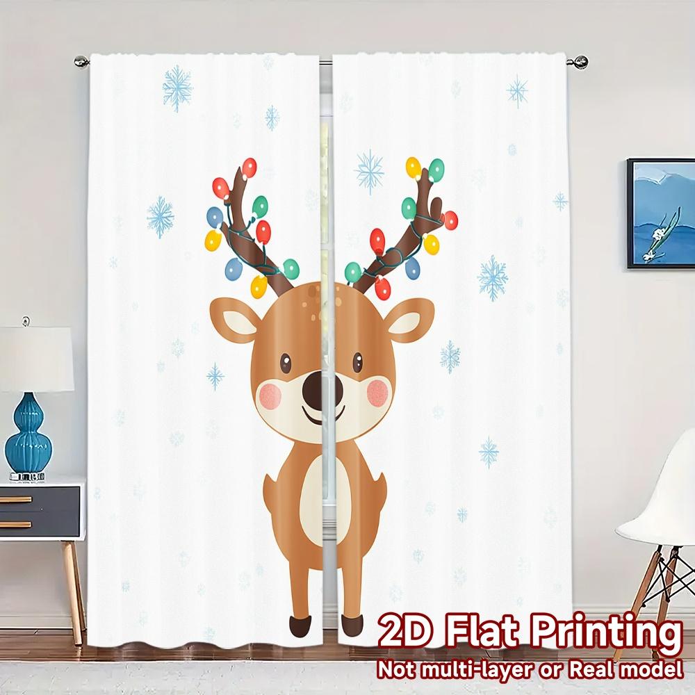 

2pcs,Curtains Cute Christmas Deer Snowfall Holiday Chic Chic Curtain Versatile Polyester Curtains All Seasons for Bedroom, 52.50×116.00 CM 2pcs