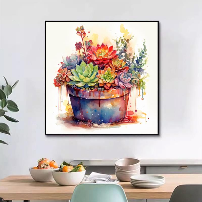 5d DIY Diamond Painting Cross Stitch Colorful Succulent Potted Plant Diamond Embroidery Mosaic Full Round Drill Home Decor Arts