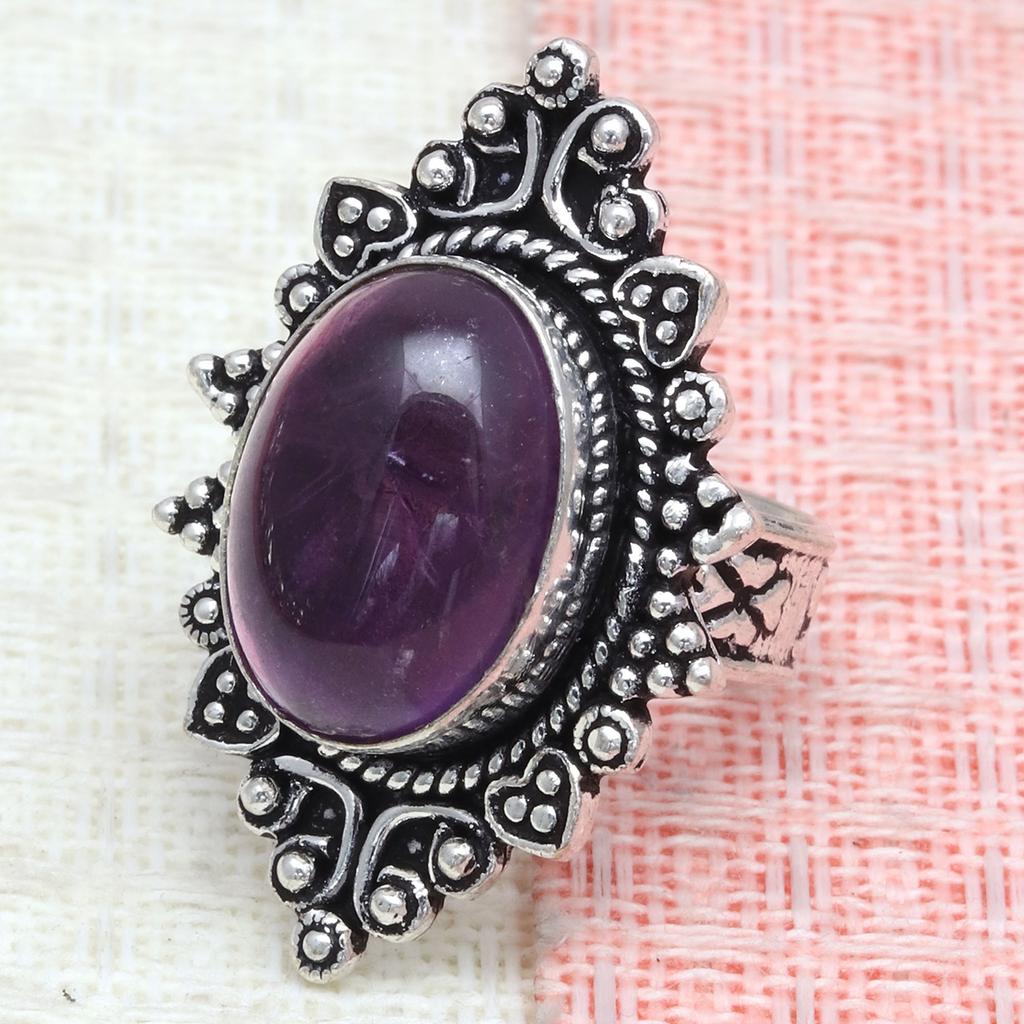 Amethyst Gemstone Handmade Silver Jewelry  "7"