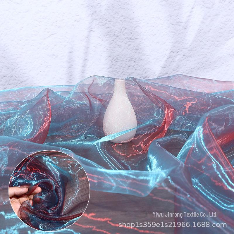 "Farbverlauf Zweifarbiges Organza-Gewebe mit Fantasy-Perlen- & Glasgarn für Kleidung und Röcke"