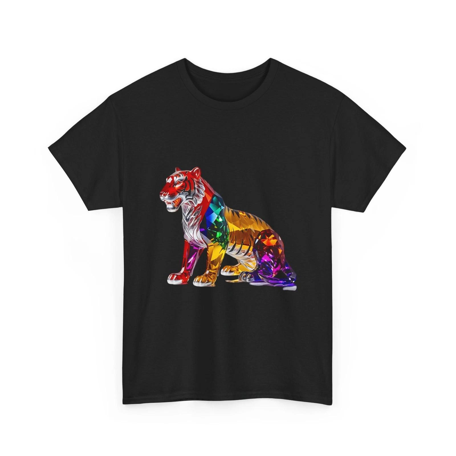Colorful Prism Tiger T-Shirt Rainbow Geometric Tiger Shirt S