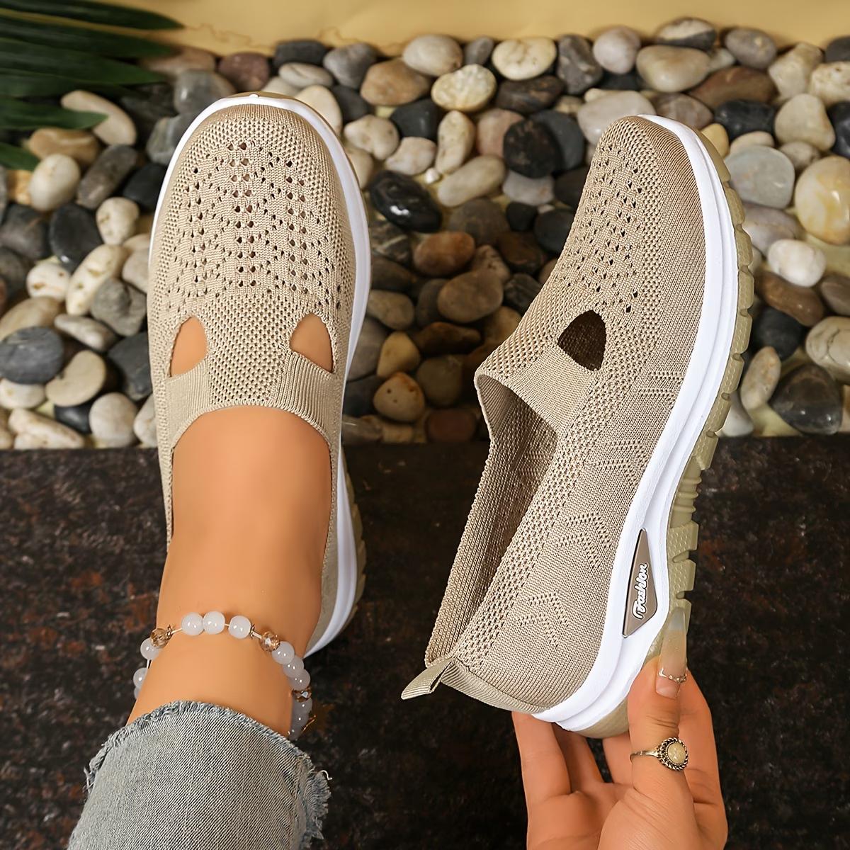 

Жіночі дихаючі кросівки з амортизуючою ПВХ підошвою - Низькі сліпони з трикотажу для ходьби, придатні для приміщень/вулиці, жіноче взуття 36 бежевий