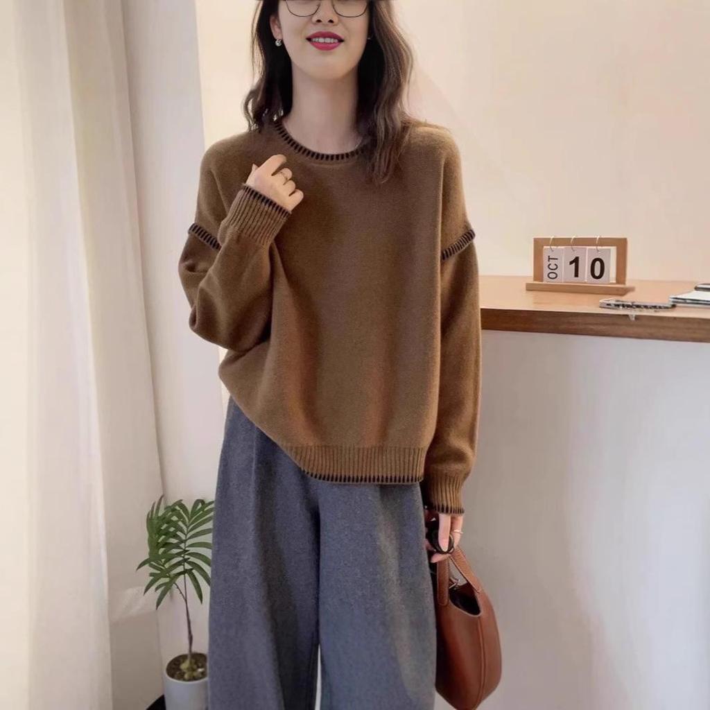Korean Patchwork Color Block Wool Knit Sweater - Winter Loose Fit Pullover