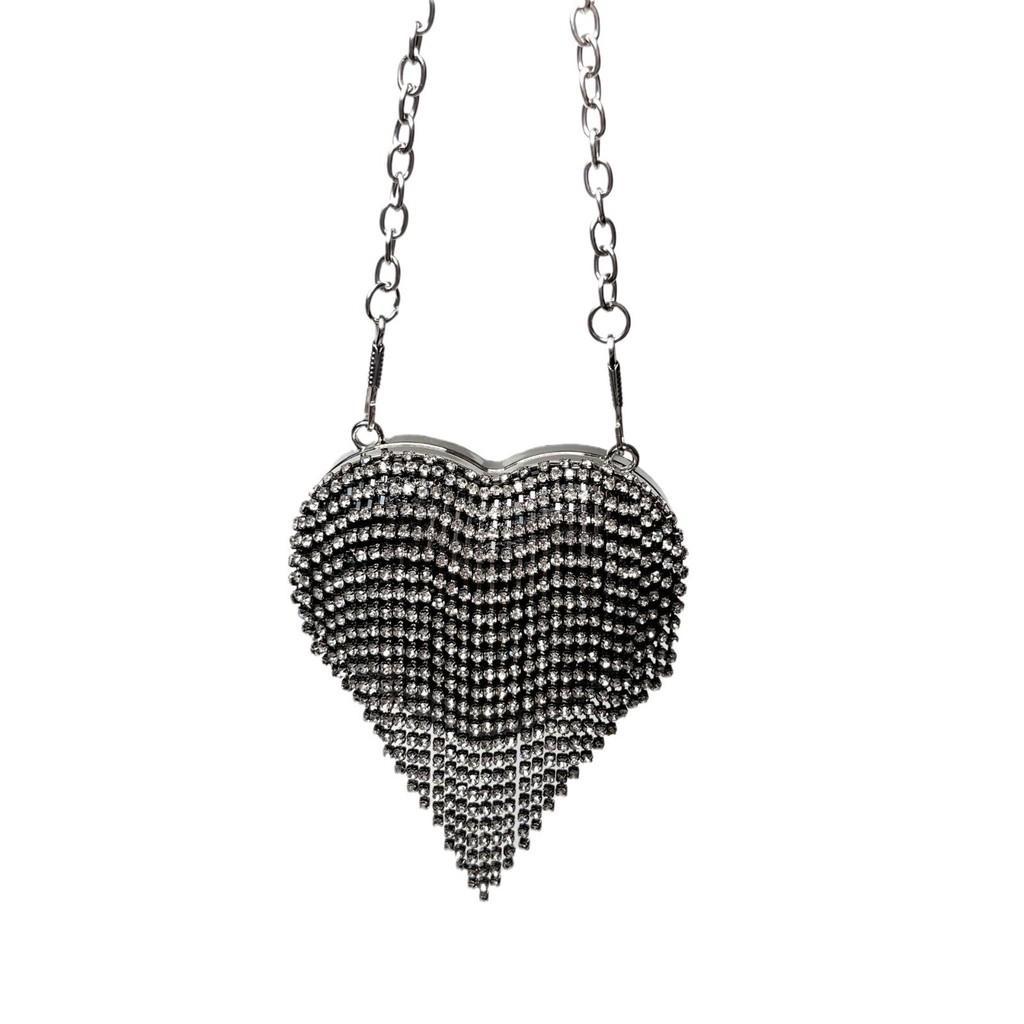 Mini Borsa a Mano a Forma di Cuore d'Amore con Decorazioni di Diamanti Acqua Scintillante per Uso Quotidiano