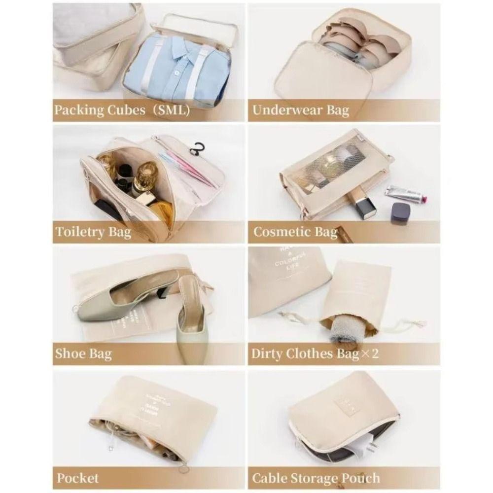 7 Pcs Set Large Capacity Travel Organizer Set with Zipper Folding Suitcase Packing Cubes Clothes Shoe Pouch Underwear Storage