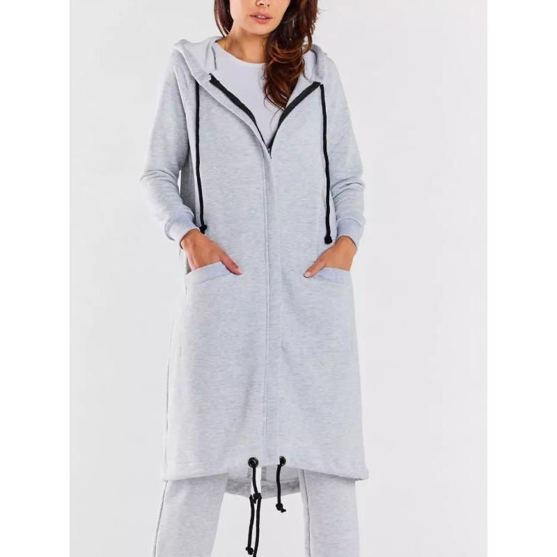 QICED Damenmode Lässig Einfarbiger Print Herbst Winter Langarm Kapuzenpullover Kleid