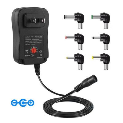Alimentatore Universale AC a CC 30W Adattatore da 3V a 12V Regolabile con 6 Punte Adattatore e Porta USB per Elettronica Domestica Router 2.5A Max