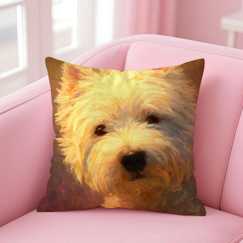 WWest Highland White Terrier Cushion Cover Pillowcase Short Plush Invisible zipper Room Sofa Cushion Cover