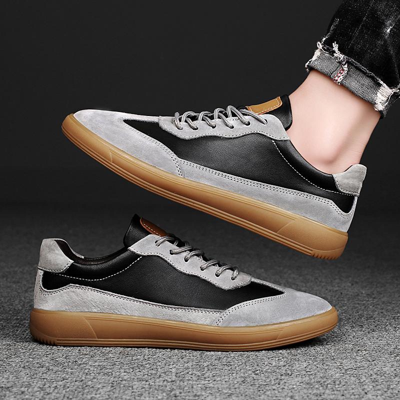 Mode Neue Herren Klassische Vulkanisierte Schuhe Echtes Leder Herren Freizeitschuhe Hohe Qualität Schnürschuhe Skate Schuhe Herren Allround Herren Flats