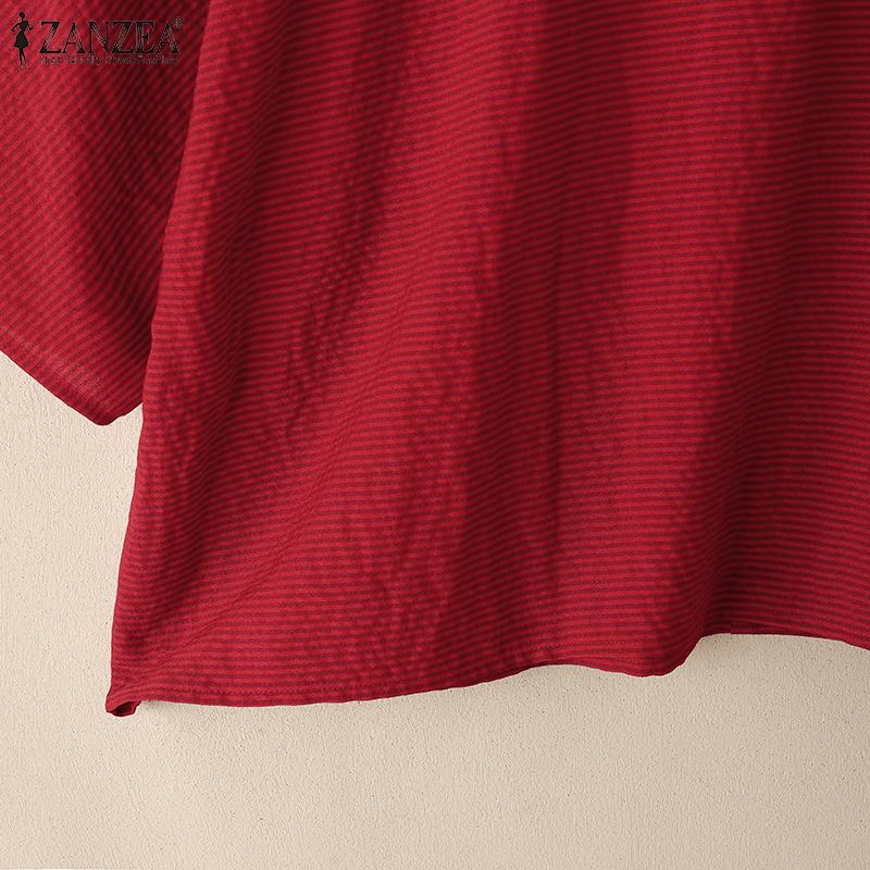 ZANZEA Women Casual 3/4 Sleeve Summer Loose Stripe Blouse