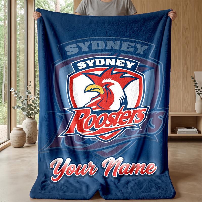 Sydney Roosters Custom Flannel Throw Blanket Print Your Name Text Soft Warm Blanket Holiday Present