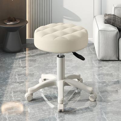 Tabouret à roulettes en similicuir avec coussin doux, hauteur réglable, pivotant à 360 degrés, sans accoudoirs, pour dessin, travail, spa, salon, bar, café, maison