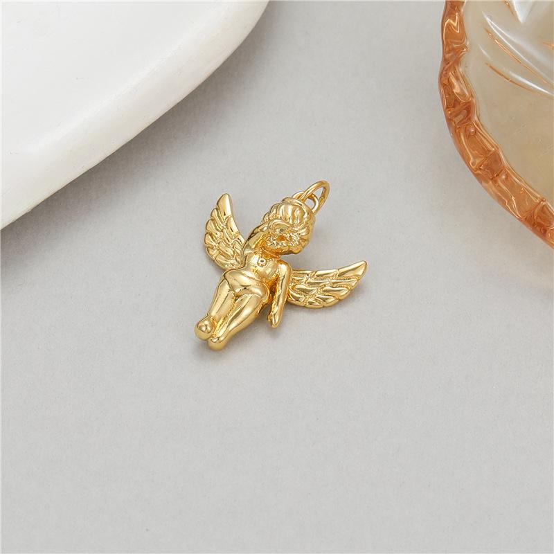 14K Vergoldete Engelsflügel Amor Anhänger Halskette - Handgefertigter Kupfer Charm Zubehör