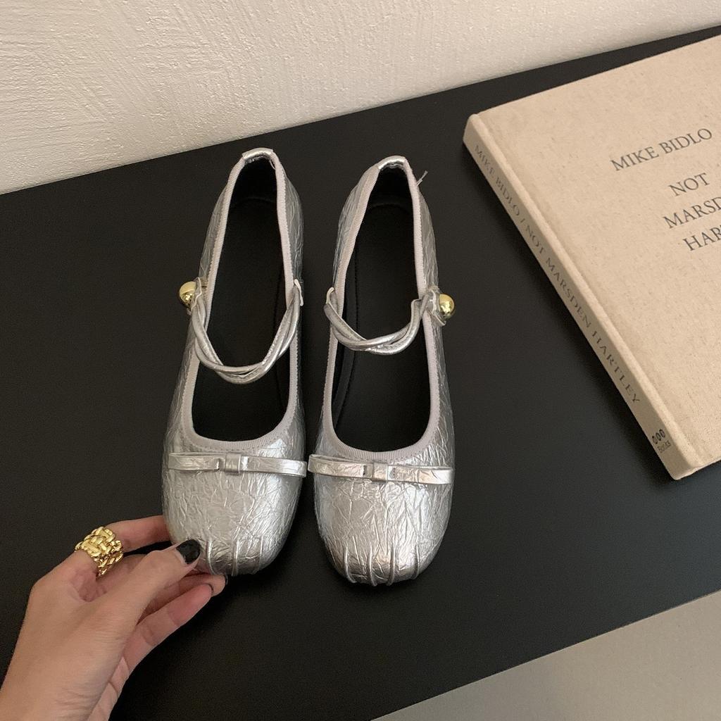 Inner height increase silver Mary Jane single shoes women's shoes bow with skirt shoes