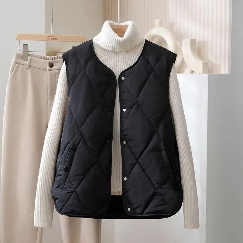 

Легкий теплый хлопковый женский жилет на весну и осень, с круглым вырезом, без воротника, ромбовидный жилет XXL чёрный