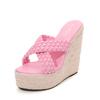 Fashion Hate The Sky High Slippers 15CM Wedge High Heels Nightclub Sexy Waterproof   Platform Straw Braid Sandals Female Summer