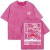 Summer Women Mount Fuji Cherry Blossoms Graphic Print Washed Cotton O Neck Oversized Short Sleeve Streetwear Loose Basic To