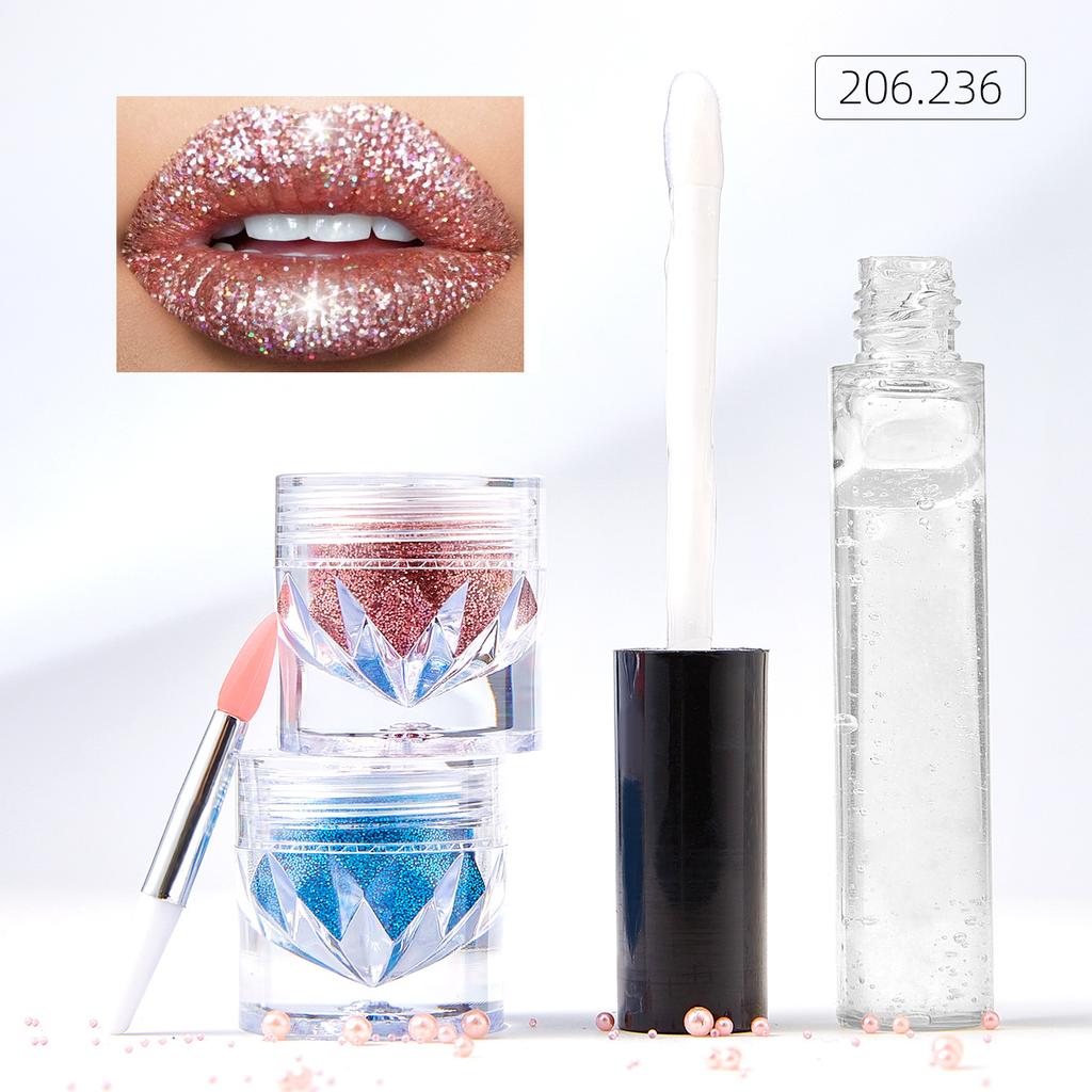 New Lip Gloss Glitter Powder Lip Glaze Girl Makeup Two-color Set Lip Glaze Lasting Nail Glitter