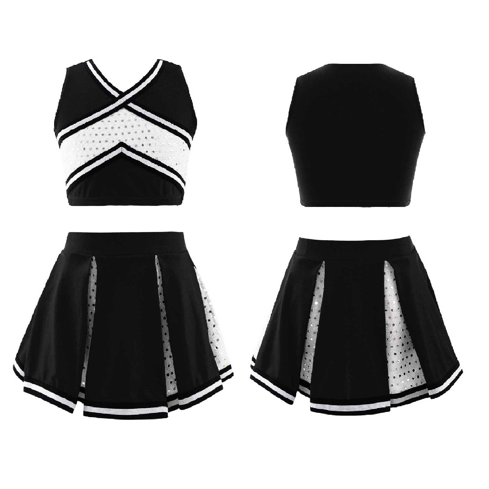 Kinder Cheerleader Uniform Mädchen Cheerleading Kostüm Schülerin Dancewear Musical Karneval Jubeln Kleidung Kinder Cosplay Kostüm 7-8 Years schwarz