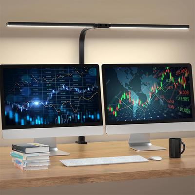 Leistungsstarke LED-Schreibtischlampe, Doppelkopfleuchten mit Klemme, Beleuchtete Architektenleuchte mit 3 Farbtemperaturen & Helligkeit