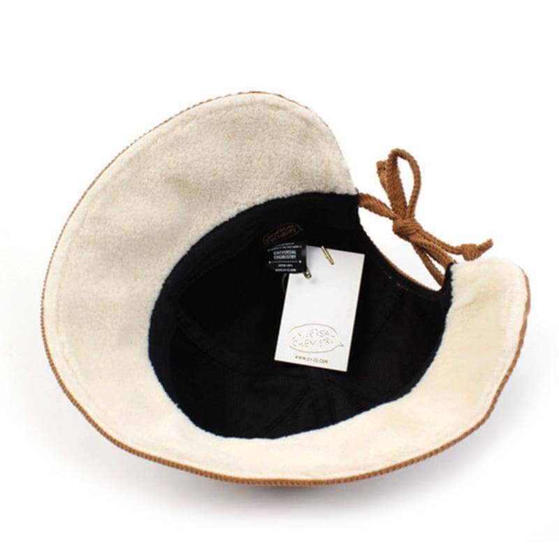Cappello a secchiello unisex in velluto a coste con retro aperto, colore beige