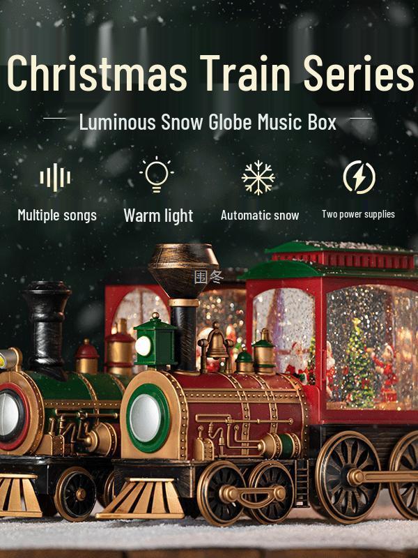Holiday Snowfall Train Car Music Box Crystal Ball Toy for Kids & Seniors - Perfect Birthday Gift or Lamp