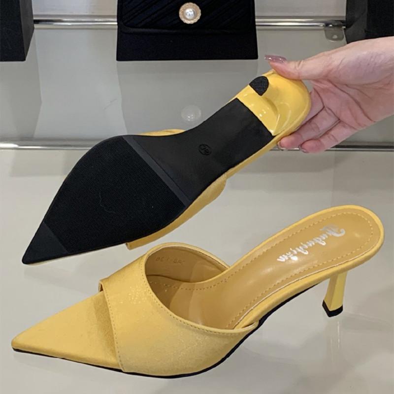 Fashion High Quality Pointed Toe Thin Heel Women Sandal Summer Fashion Open Toe Designer Shoes Elegant Concise Comfortable Slide Sandals