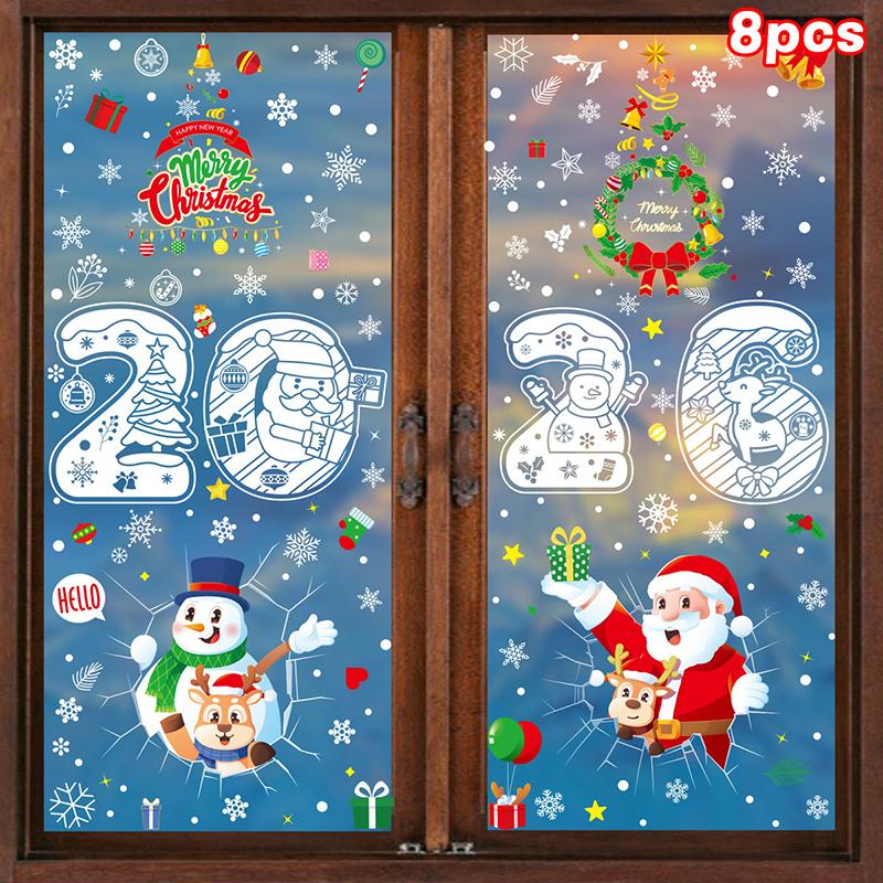 Naklejki Merry Christmas, Noworoczne białe płatki śniegu naklejki elektrostatyczne, Święty Mikołaj, Renifer, Bałwan naklejki na okno