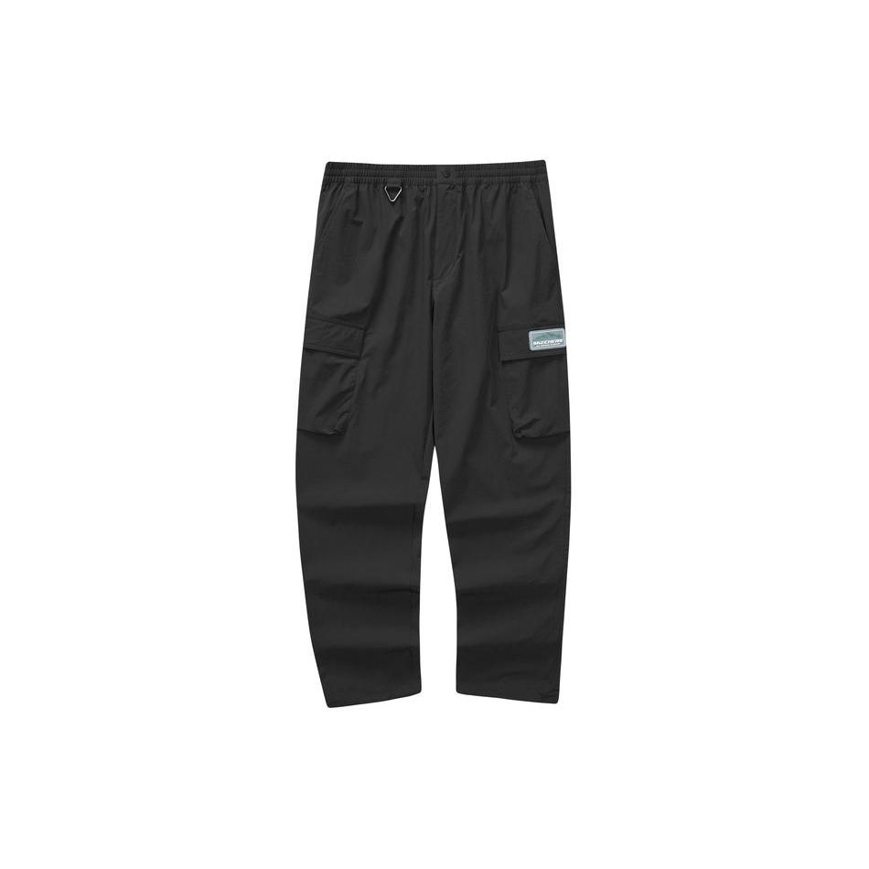 Skechers Strolling Series Solid Color Elastic Waist Straight Leg Casual Pants Men Bottoms Carbon-Black L223M084-0018