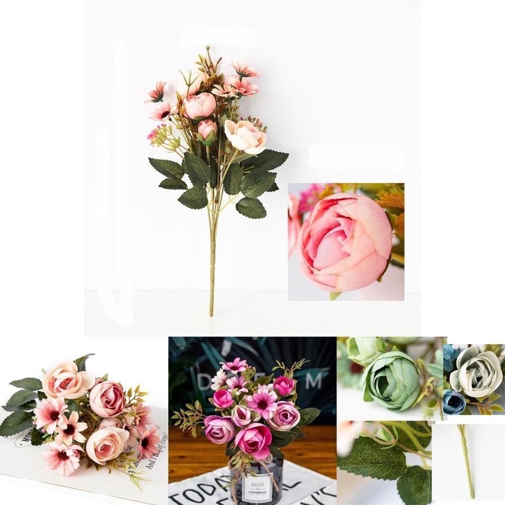 Beautiful 1 Bunch 12 Heads Rustic Retro Tea Rose Silk Artificial Flower Arrangement For Home Decor