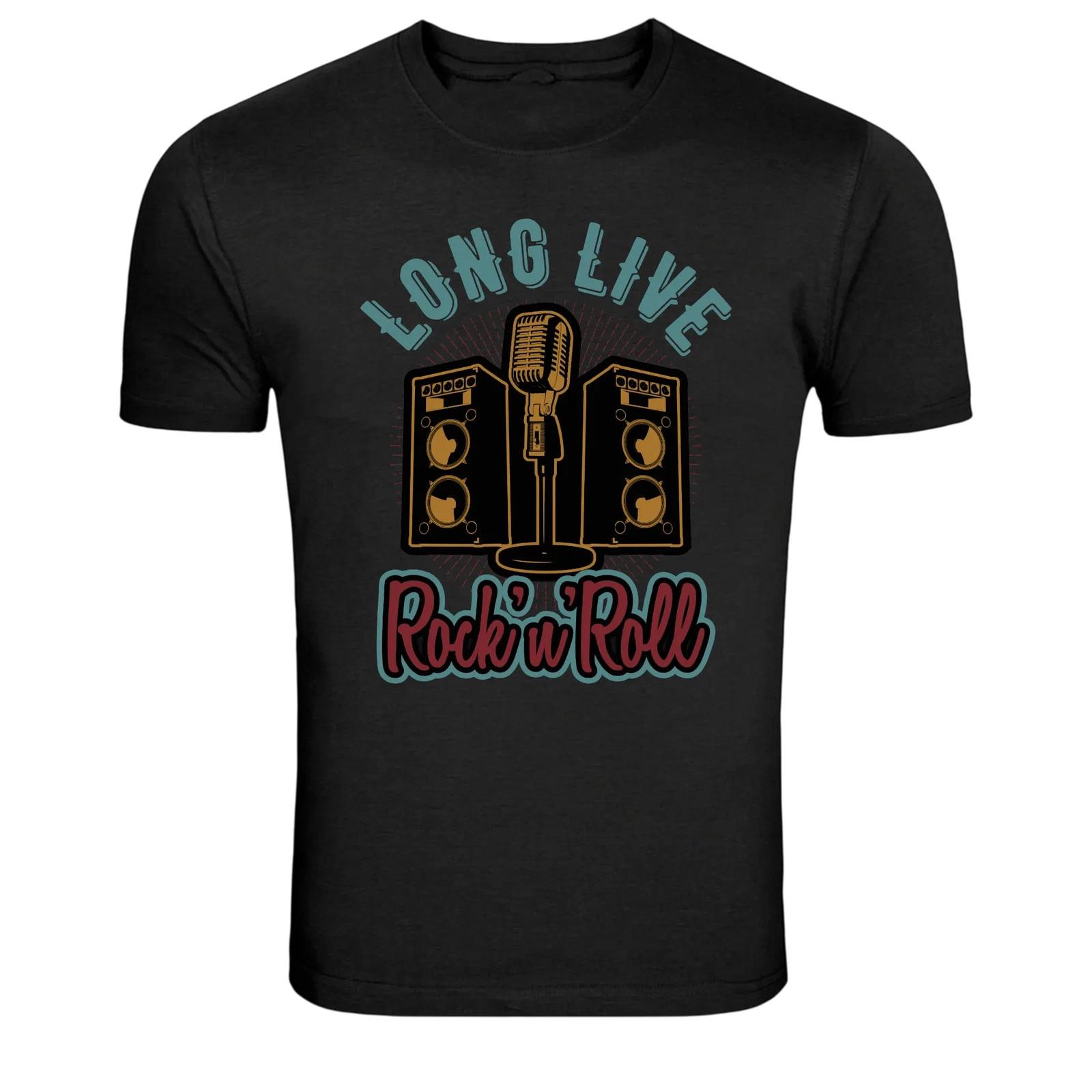 Long Live Rock N Roll Microphone Music Graphic T-Shirt 2XL